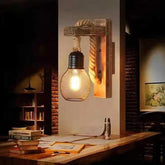 Industrial Wooden Indoor  Black Wall Lights